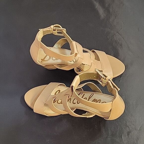 SAM EDELMAN LEATHER WOMEN"S SABRINA GLADIATOR LOW WEDGE LEATHER SANDAL - Picture 6 of 13